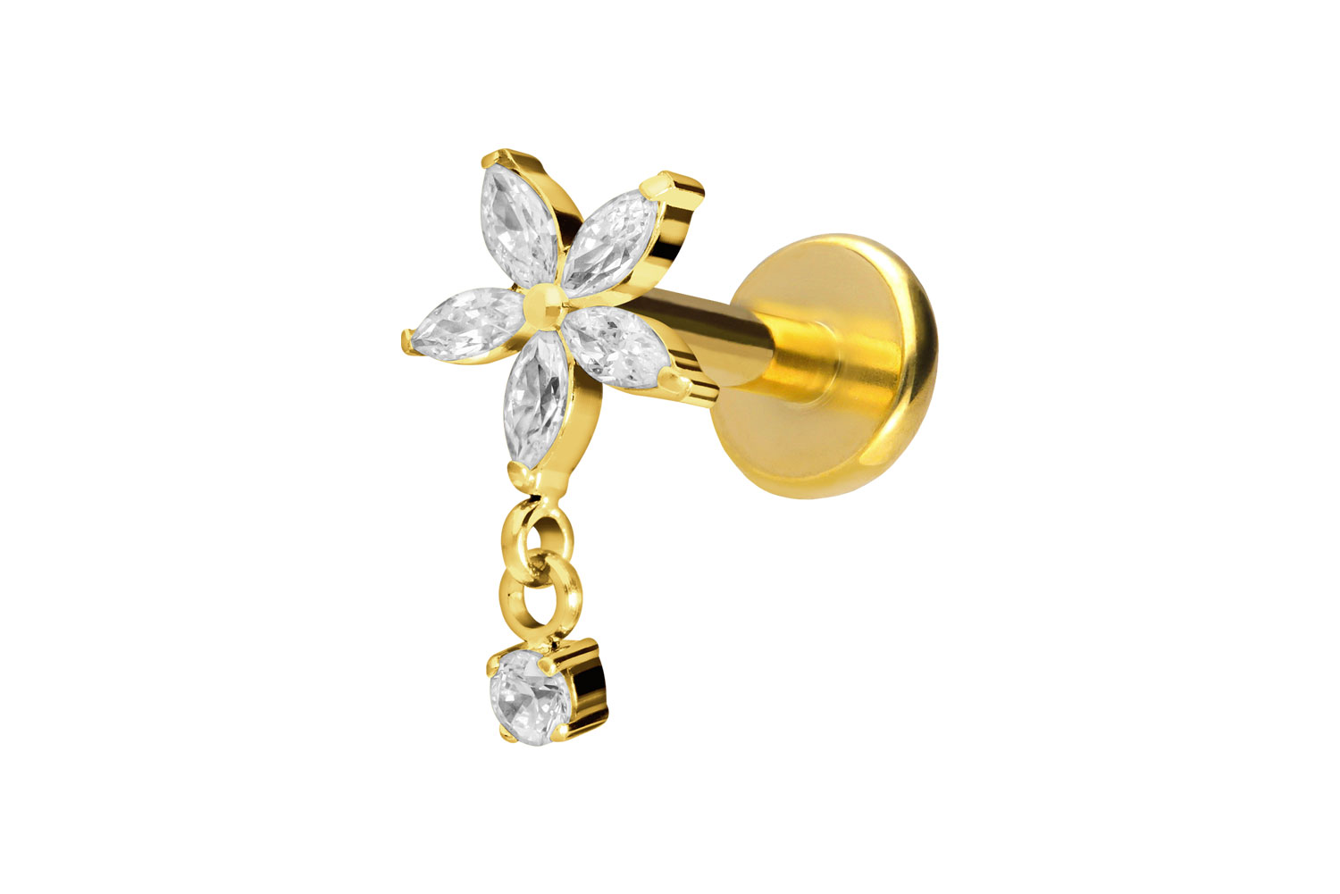 Titan Labret Piercing mit Push Fit KRISTALLBLUME + KRISTALL